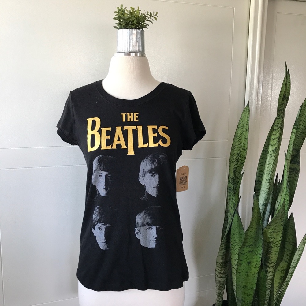 The Beatles Rock Band Graphic Tee Shirt Gold Black